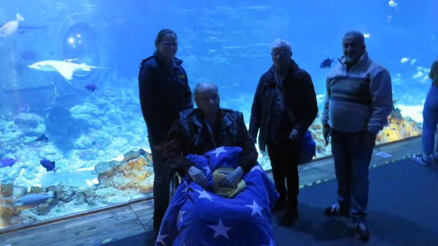 Herr H. vor dem großen Aquarium